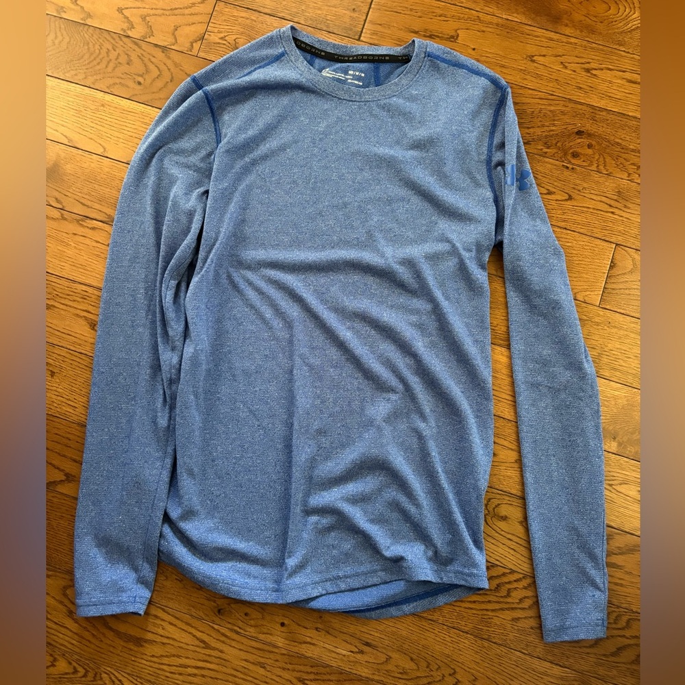 UNDER ARMOUR Men's Heathered Blue Long Sleeve Tee, Size M